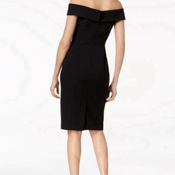 Vince Camuto black off shoulder midi sheath dress 2 - Picture 2 of 7